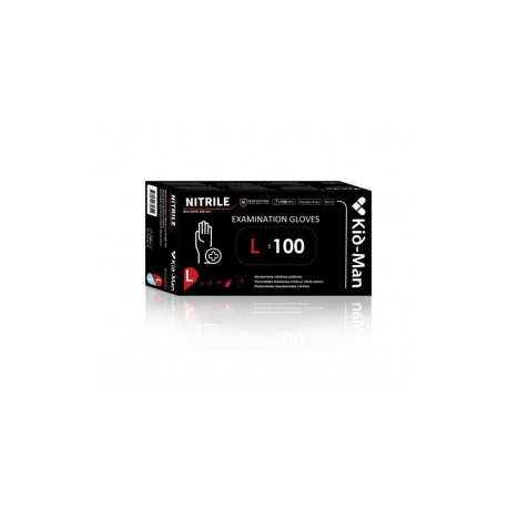 Nitriilkindad puudrita, suurus L, mustad, ühekordsed, KID-MAN, 100 tk