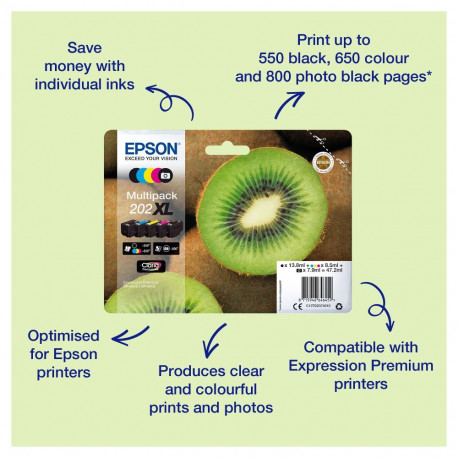 Epson originaalsed tindipatruunid 202 C13T02E74510 easy mail packing kiwi 5-pakk, BK/PB/C/M/Y