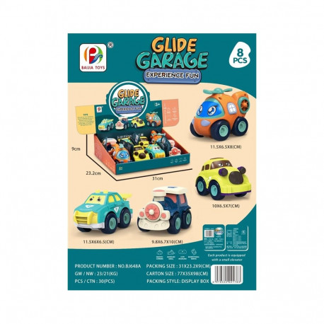 GLIDE GARAGE mänguautode komplekt 4 erinevat, 8tk/karp