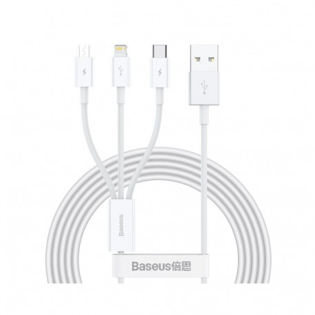 Baseus - Baseus CAMLTYS-02 Superior Fast Charging Data Cable 3v1 USB-C, Lightning, MicroUSB 1.5m Whi