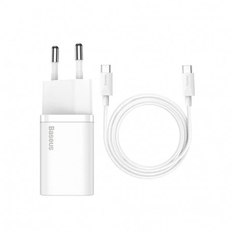 Baseus - Baseus TZCCSUP-L02 Super Si Quick Charger USB-C 25W + Data Cable USB-C to USB-C 1m White (D