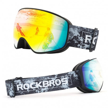 Rockbros SP284 Kids Ski Goggles Anti-Fog with UV Filter Gray Lens with Red Mirror - Black