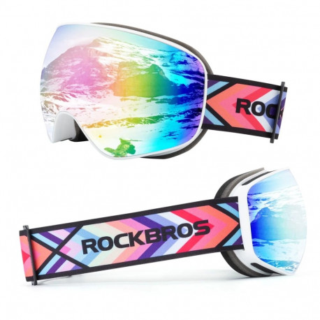 Rockbros SP284 Kids Ski Goggles Anti-Fog with UV Filter Gray Lens with Pink Mirror - White