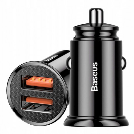 Car Charger - Baseus 30W Dual USB Fast Charging Compact Adapter Black