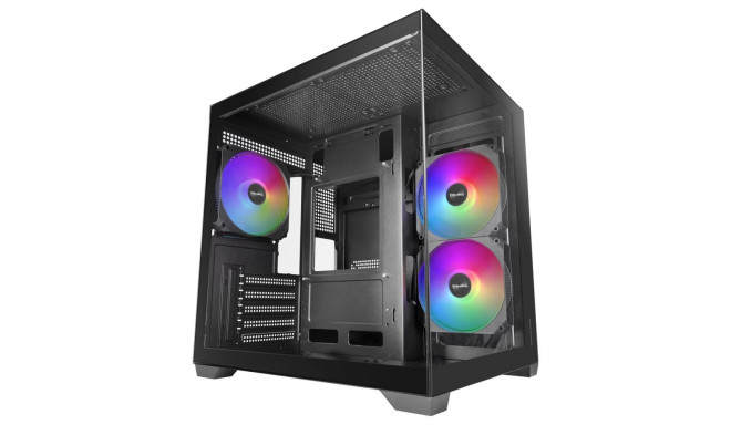 Computer Case - Mars Gaming MCVIEW3 Mini Tower For Micro ATX, Tempered Glass, Black