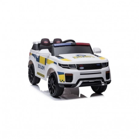 Laste politseiauto BBH-021 LED-tuledega muusikaga kaugjuhtimispuldiga, valge