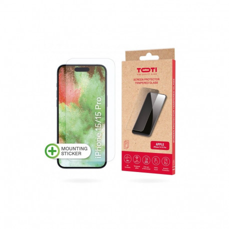 Ekraanikaitse iPhone 15/15 Pro karastatud klaasist 2D täiskattega, läbipaistev
