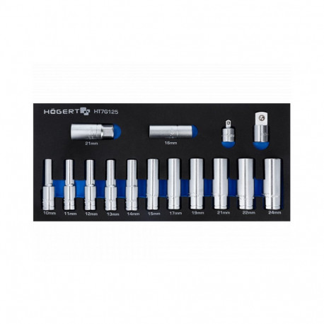 Hogert Pistiku komplekt HT7G125, 14tk, 1/2", 10-24mm, CrV teras, vahtsisustus