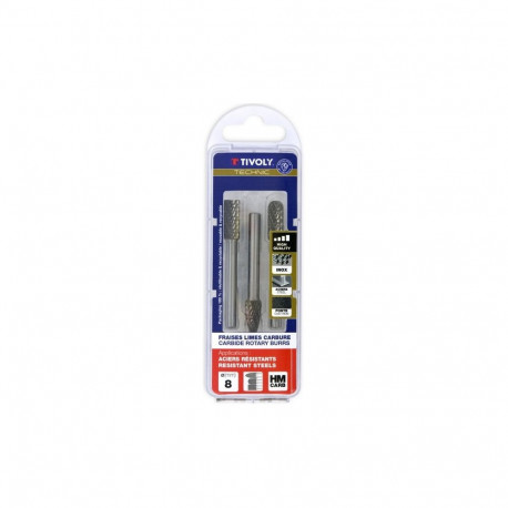 Tivoly Carbide Rotary Burr Set – 3-Piece, Ø8mm, Chip-Breaker Teeth, 6mm Shank, TECHNIC Series