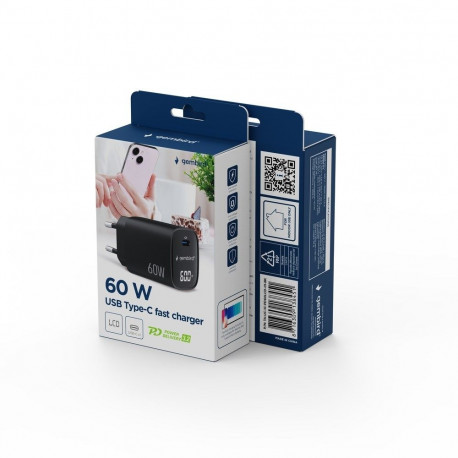 Charger - Gembird TA-UC-1C-PD60LCD-01 60W USB Type-C Fast Charger With LCD Black