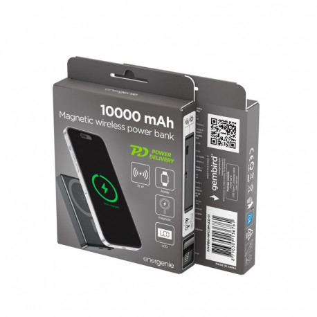 Power Bank - Gembird PB10-WPC15M-LCD-01 10000 mAh, 15W, Magnetic Black
