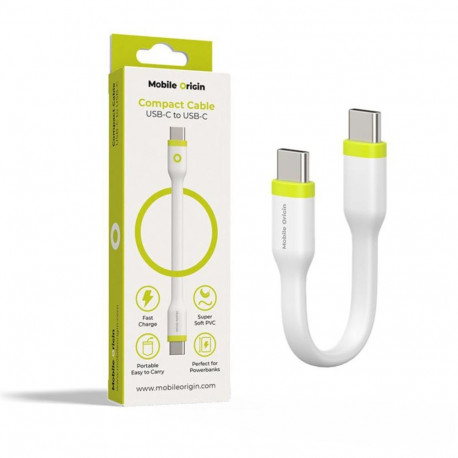 Mobile Origin kompaktne kaabel USB-C–USB-C 10cm, valge