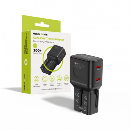 Mobile Origin 45W Travel Adapter EU/US/UK/AU PW26, black
