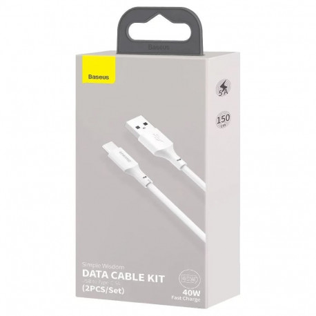 Baseus Simple Wisdom USB to USB-C Cable 40W 5A 1.5m / white (2 pcs.)