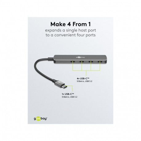 Dokkimisjaam GOOBAY Advanced Slim 4-Port USB Hub USB-C - USB-C 5Gbit/s