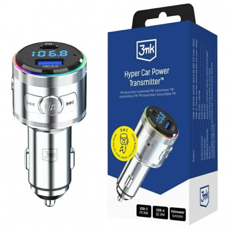 3MK Hyper Car Power Transmitter 48W | QC, PD, PPS | USB-C, USB-A | silver