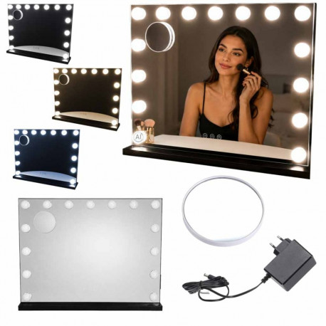 LED-meigipeegel 15 lambiga, kosmeetiline suurendus 10x, heleduse reguleerimine