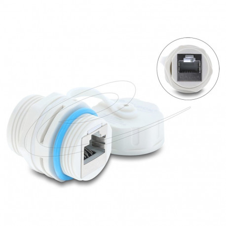 "Kabelverbinder RJ45 Buchse zu RJ45 Buchse Cat.6A mit M23.5 x 1,5 mm Gewinde und Verschlusskappe IP6