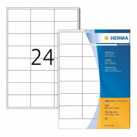 HERMA etiketid Premium A4 70x36mm paber 2400tk, valge