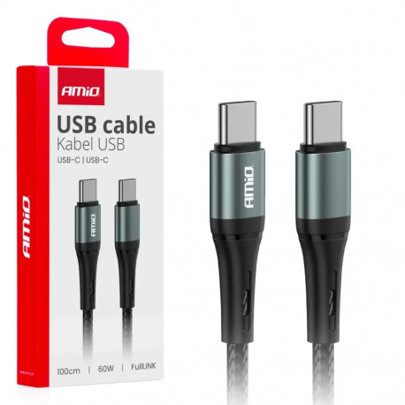 AMiO AMIO-03914 andmeedastus- ja laadimiskaabel | USB-C kuni USB-C | 60W | 1m