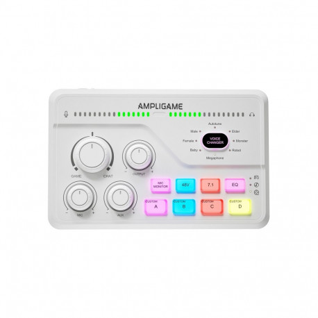 Audio Mixer - Fifine SC8W RGB Gaming Mixer (XLR, 3.5mm, Voice Modulation, White)