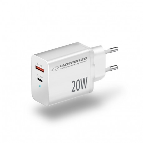Charger - Esperanza EZC105W 20W Quick Charge 3.0 USB-C & A White