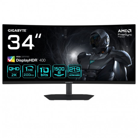 Gaming Monitor - GIGABYTE G34WQC2 34", WQHD, 200Hz, 1ms, FreeSync Premium, DisplayHDR 400, Black