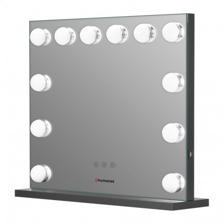 Make-up Mirror - Humanas HS-HM02 LED Lighting, Adjustable Brightness, USB Port, Black