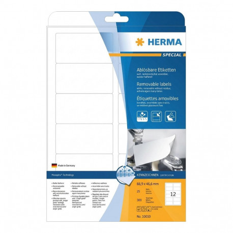 Herma etiketid A4 88,9x46,6mm eemaldatavad paber 300tk, valge