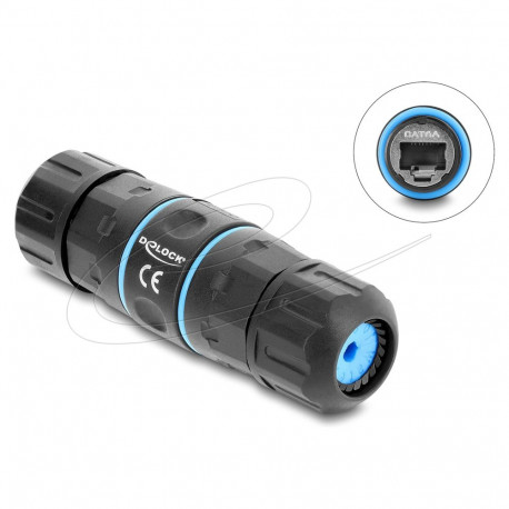 Delock RJ45 emane–emale kaabliühendaja Cat.6A M20x1,5mm lühikese ehitusega IP68, tolmu- ja veekindel
