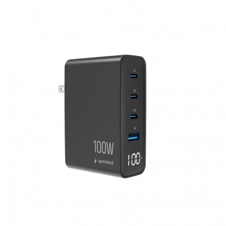 universaalne laadija GaN 100W LCD 3xUSB-C 1xUSB-A, must