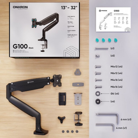 Monitor Mount - ONKRON G100-B For 13" To 32" Screens, 9 Kg Capacity, Black