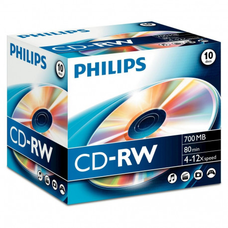 Philips taaskirjutatavad CD-RW 1x10 80Min 700MB 4-12x JC