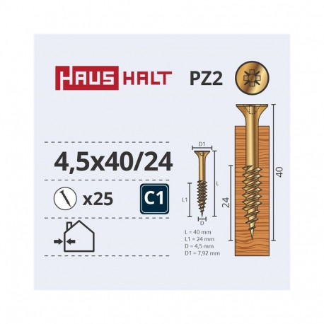 CHIPBOARD SCREW 4.5X40/24 YLW ZP25PCS G1