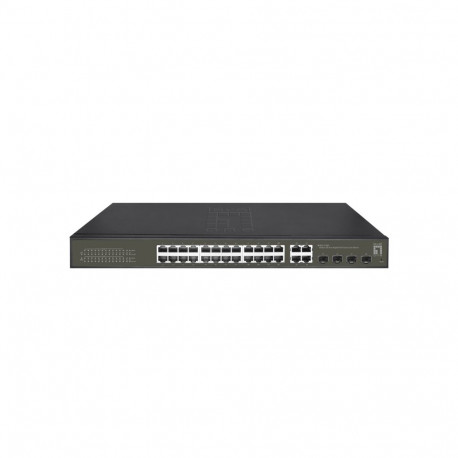 LevelOne Hilbert 28-Port Gigabit PoE Smart Lite Switch, 24 PoE Outputs, 4 x Gigabit SFP/RJ45 Combo, 