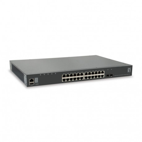 LevelOne gigabitlüliti KILBY 28-port virnastatav L3 haldatav, 2 x 10GbE SFP+, 1 x 10GbE module slot