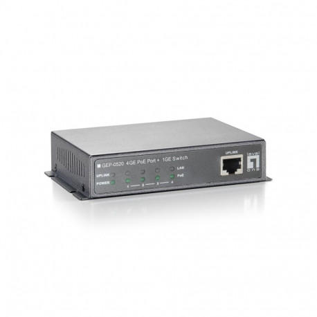 LevelOne gigabit PoE lüliti 5-pordine 802.3af PoE 61.6W, 4 PoE-väljundit, toiteadapter kaasas