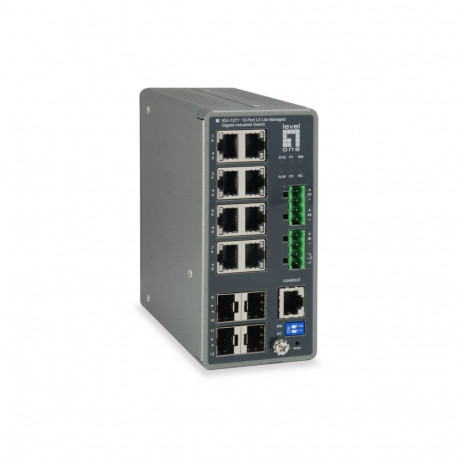 LevelOne haldatav tööstuslik gigabitvõrgu lüliti TURING 12-Port L3 Lite, 4 x SFP, DIN-Rail, -40°C to