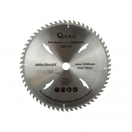 Geko G00161 circular saw blade, 400 mm, 32 mm, 60 teeth, 3300 rpm, tungsten carbide tips
