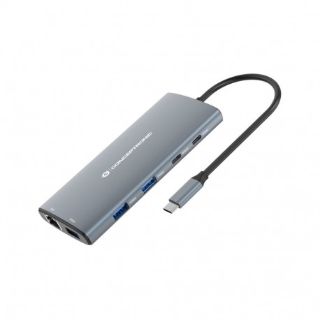 Conceptronic DONN06G 10-in-1 USB 3.2 Gen 1 Docking Station, HDMI, 100W USB PD, USB-C 5Gbps x 2, USB-