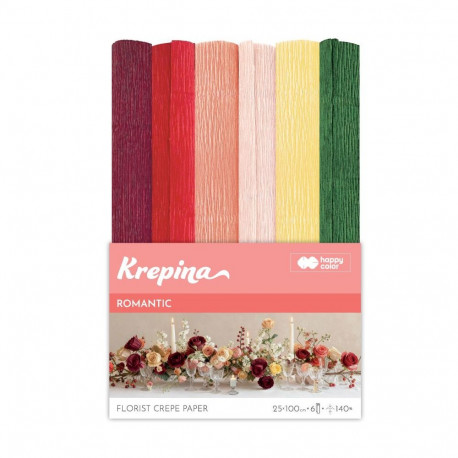 Floristi krepp-paber Romantic - 6 värvi, 180g, 25x100cm
