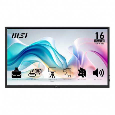 MSI portatiivne teler/monitor PRO MP165DE E6 39.6cm (15.6") LED 1920 x 1080 pixels, must