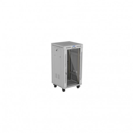 RACK CABINET 19" FREE-STANDING 22U/600X600 (FLAT PACK) WITH GLASS DOOR LCD GREY LANBERG V2