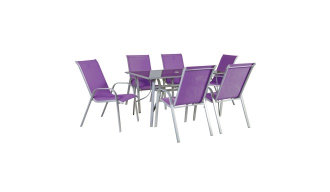 Aiamööbli komplekt DENVER laud ja 6 tooli (22104), 148x88xH72cm, lauaplaat: 5mm laineklaas, värvus: 