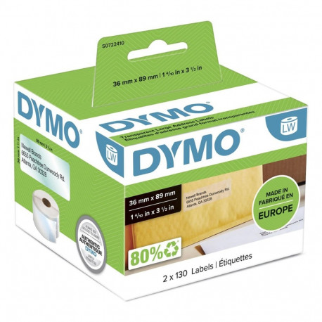 DYMO Authentic LabelWriter Large Address Labels | 36mm x 89mm | Black Print on Clear Labels | 2 Roll