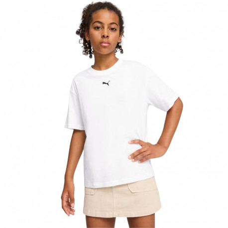 Koszulka dla dzieci Puma Ess Centered Cat Logo Boxy Tee biała 685131 02 164cm