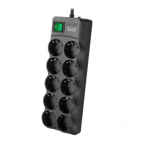 Surge Protector SVEN SF-10E-16 1,8 m, 16A, 3.6kW, (10 sockets with children protection), black