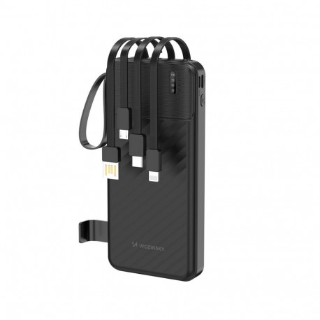 Wozinsky W11-B 10000mAh 10W Powerbank with Built-in Cables and Flashlight Black