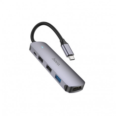 Adapter HUB 5in1 (HDTV+USB 3.0+USB 2.0 x 2+PD) USB-C Hoco HB27 grey