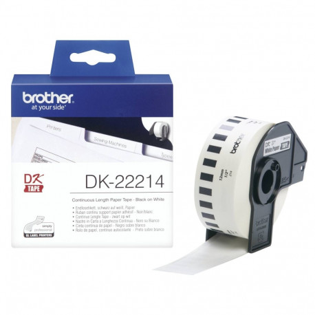 Brother DK-22214 -rullkleebis, 12 mm, must/valge